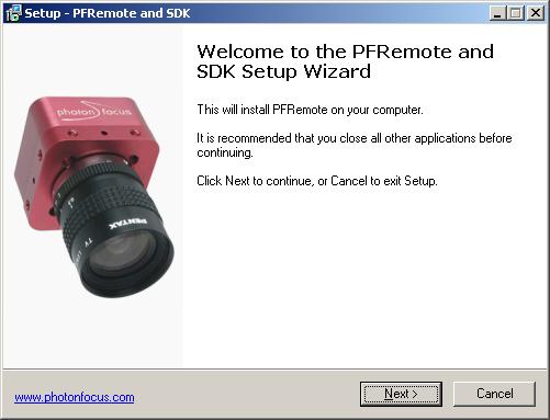 8. Download the camera software PFRemote to your computer. You can find the latest version of PFRemote on the support page at www.photonfocus.com. 9.