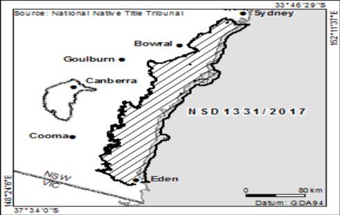 NATIVE TITLE APPLICATION SYDNEY TO EDEN The PFA has been advised of a native title determination application made to the Federal Court for the area along the south coast that extends south from