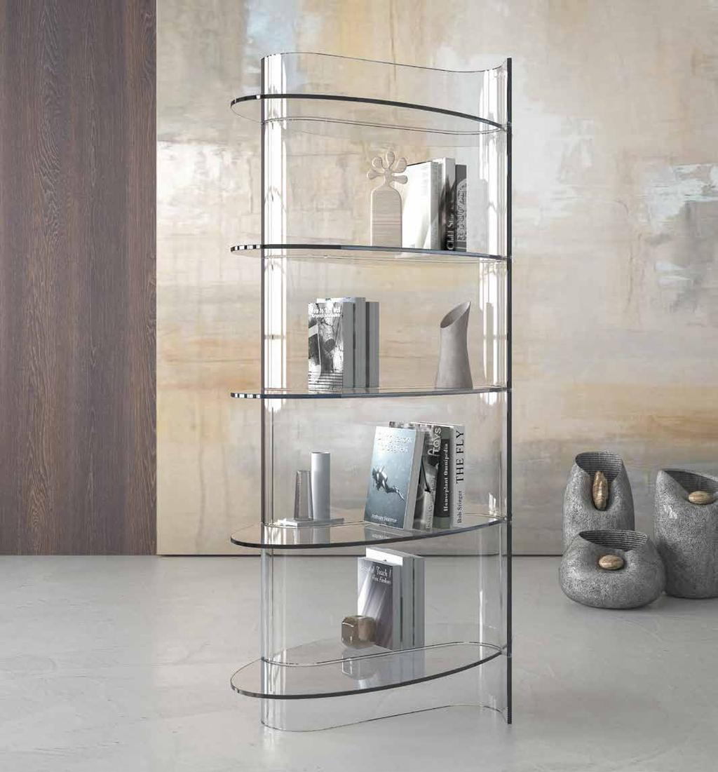 BOOKCASE WITH CURVED GLASS STRUCTURE AND