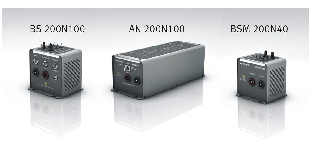 TRANSIENT EMISSION SET - THE BENEFITS MULTI-PURPOSE AN 200N100 The EM TEST Transient Emission Set consisting of the BS 200N100 electronic switch, the artificial network AN 200N100 and the BSM 200N40