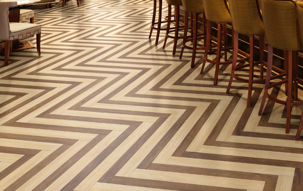 patterns can create eye-catching interiors, and the addition of inlay strips adds