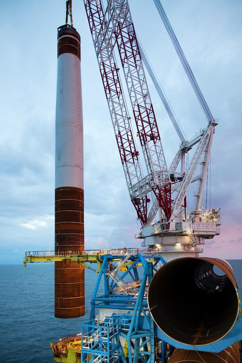 NEW DEVELOPMENTS IN OFFSHORE WIND LARGER WIND TURBINES (> 10 MW) Better business cases, lower BoP costs As permits and concessions are typically awarded with a maximum capacity cap this means fewer