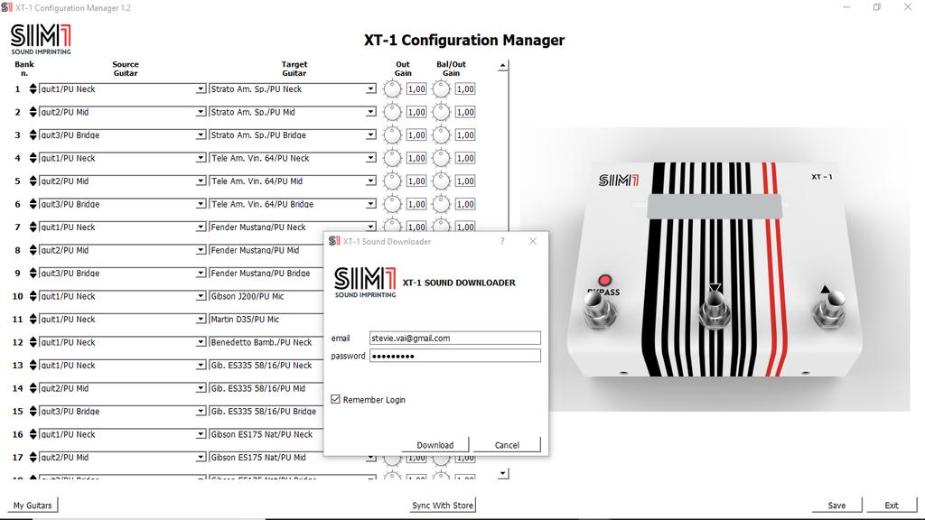 Step 5 Make your own Configuration (Download Purchased Guitars) Click on the Sync with Store button Type your email and Password of your account in the website