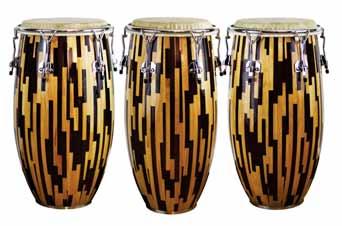 cut, solid blocks of wood, and assembled into a striking Mosaic- Jasper pattern. Staves are used to create drums with smooth, round curves.