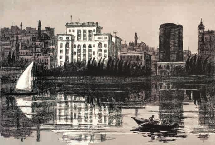 Arts View of the city from the sea, from the Baku series, 1959, lithography, 32x46 Khazar, canvas, oil, 60x80 cause she is a painter and work is her salvation!