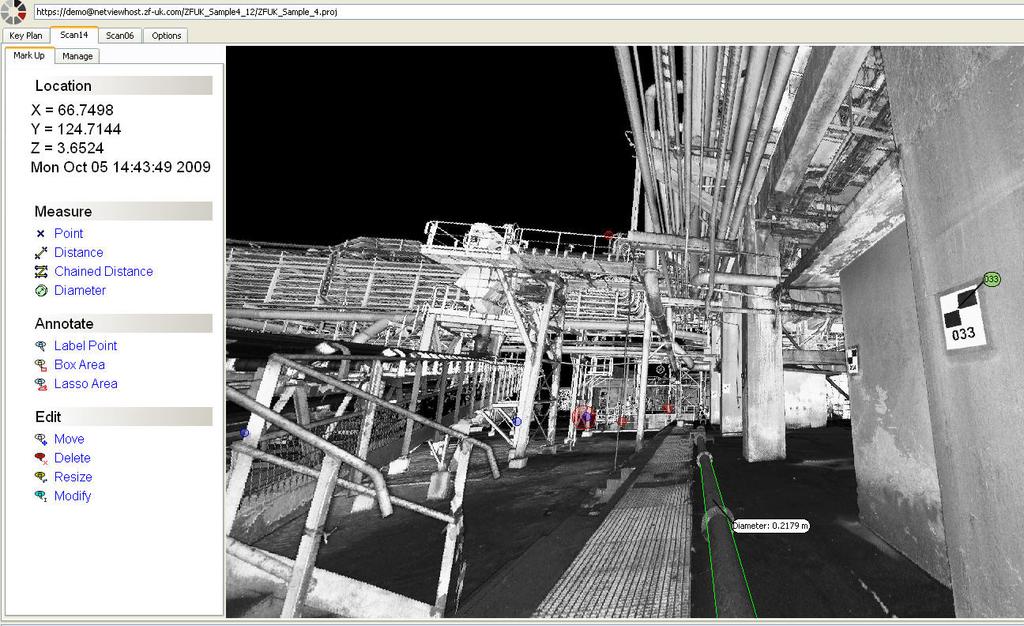 LFM software package was also used for the orientation of the scans, modeling of tiein points and generating of the NetView solution.