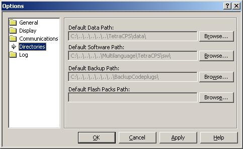 Note: If there are several versions of Tetra CPS installed on the PC, these paths MUST be configured as soon as the CPS is first launched, as the paths may default to existing