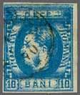 blue, used example with close to fine margins all round, showing clear "Double Transfer" variety, most especially noticeable in BANI at base, lightly cancelled at Bucharest (Nov 1870) in black and