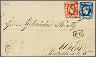red on 1870 entire letter to Vienna tied by GALATI datestamp (16/6) in black (Kiriac fig. 394). Framed P.D. in black at left and reverse with Vienna arrival cds (June 20).