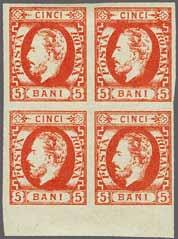 26a var * 150 ( 130) 5 bani deep red, a fine horizontal pair from top right hand corner of the sheet of Stone A, (Transfer Types 2-2), the sole