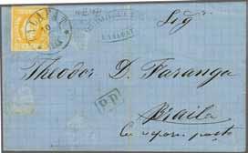224 Corinphila Auction 30 May 2018 35 4082 4083 4082 10 bani orange-yellow, a fine example used on 1871 cover (Faranga correspondence) endorsed 'Cu vaporu poste' at base and carried down the Danube