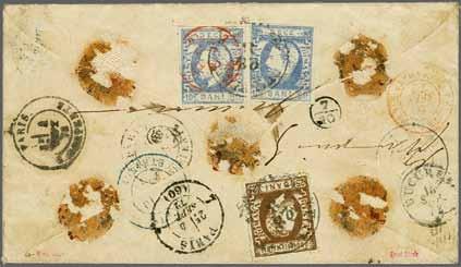 40 224 Corinphila Auction 30 May 2018 Nathan Mayer Rothschild 1. Baron Rothschild 4104 4104 The spectacular mixed issue franking registered double rate cover to France.