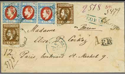 A magnificent cover, the highest franking of the 50 bani with beard and with the unique usage of three 50 b. from the Emergency issue on letter and used just eight days after the 10 b.
