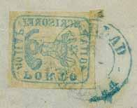 blue on yellowish paper, a remarkable re-used example with large margins all round, applied to cover to Galatz by glueing the obverse of the stamp to the cover, then the