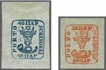 greenish blue on yellowish paper, a fine large margined example used on 1861 entire letter to Bottuschan tied by framed FRANCO / ROMAN handstamp (Kiriac fig.