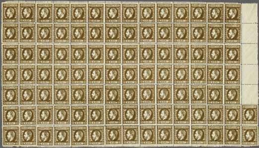 224 Corinphila Auction 30 May 2018 69 4187 4188 4189 4187 4188 4189 1872: 25 bani brown, a full mint sheet of 100 adhesives with seven rows and 15 columns, the rightmost column with five blank