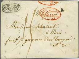 224 Corinphila Auction 30 May 2018 73 4199 4200 4199 4200 1835: Envelope from Jassy to Paris sent prepaid, struck on despatch with very scarce oval framed "Jassy" handstamp in black (Tchilinghirian