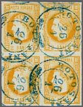 17 4* 150 ( 130) FOSTA for POSTA error 4021 4021 2 bani yellow, a used block of four, lower right stamp witht FOSTA for POSTA error