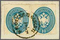 PLOESCHTI Field Post Office datestamps (9/7) in brown (Tchilinghirian fig. 767). A scarce and attractive piece. V16+ V18 5 200 ( 170) 4233 4234 ex 4236 4234 1863: 10 s. blue, perf.