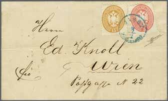 rose and 15 s. brown, perf. 9½, used on 1869 cover to Vienna tied by fine JASSY datestamp (8/1) struck in blue (Tchilinghirian fig. 757).