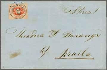 12, a fine example used on 1866 entire letter to Braila tied by fine strike of Roman dated CALAFAT cds