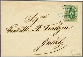 90 224 Corinphila Auction 30 May 2018 Danube Steam Ship on it's way to Galatz 4268 4269 4268 1870: Entire letter from Piquet to Galatz franked by 1868 10 kr.