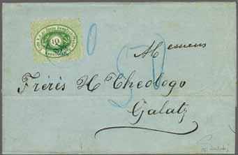 92 224 Corinphila Auction 30 May 2018 4277 4278 4277 1875: Entire letter from Rustschuk to Galatz franked by 1868 10 kr. green type I, tied by circular 14/10 datestamp (Tchilinghirian fig.