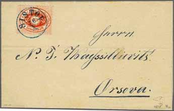 File fold above the stamp but a fine and most attractive entire. 3/I 6 200 ( 170) 4278 Danube Steam Ship anchored at Orsova 4279 4280 4279 1870: 10 kr.