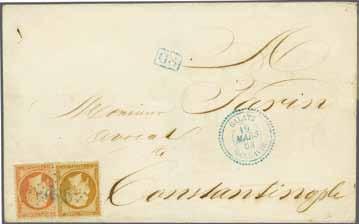 A fine and most attractive cover. 21+ 23 6 500 ( 425) 4283 4284 4283 4284 1867: Single rate cover from Galatz to Messina, Sicily franked by 1862 20 c.