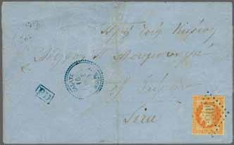 94 224 Corinphila Auction 30 May 2018 4285 4285 1869: Single rate cover to Syra, Greece franked by 1863/67 laureated 40 c.