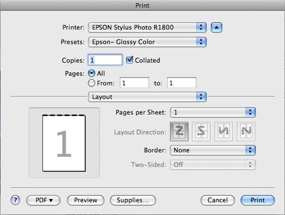 E. Set options in Photoshop Print Dialog Box: Under preview pane Select Orientation so it matches Orientation in Page Setup Dialog Box in previous step.
