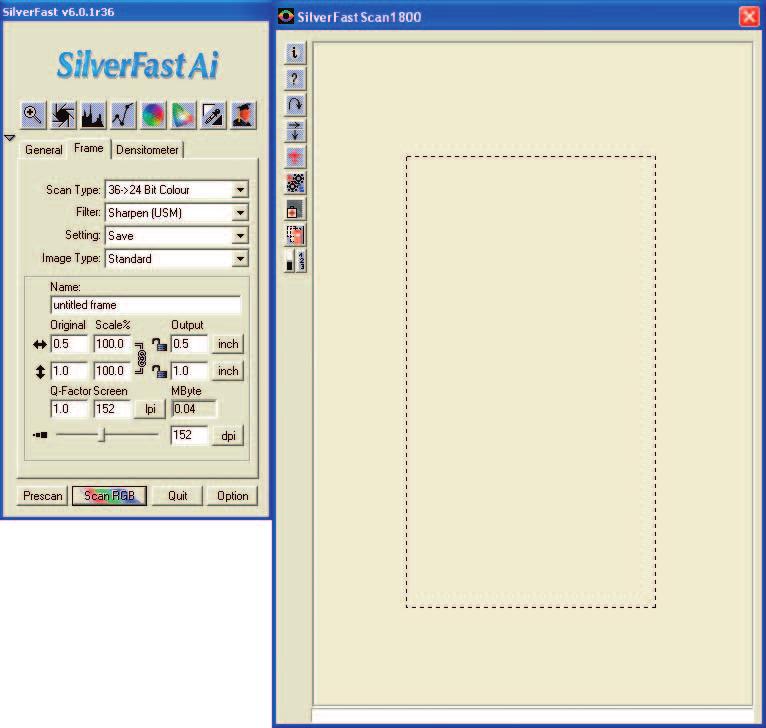 the large SilverFastAi preview window SilverFastAi dialog using Macintosh