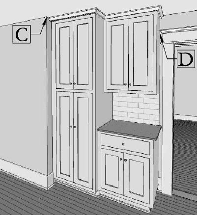 C - Minimum 1 / 2 clearance in front of crown at outside corner, if crown projects past outside corner of wall surface,