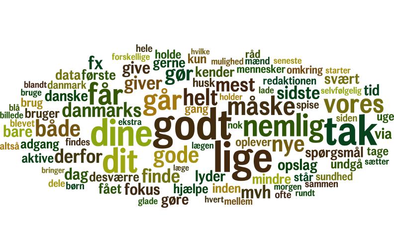 Author name / Procedia Computer Science 00 (2015) 000 000 9 Figures 7 shows the word cloud generated from keyword analysis of the text contained in posts, comments, and replies to comments by Sundhed.
