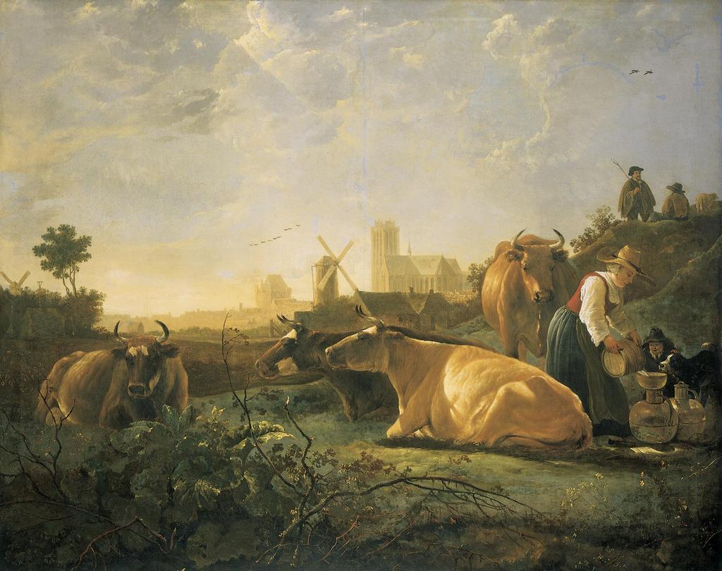 Figure 25-17 AELBERT CUYP, A Distant View of Dordrecht, with a Milkmaid and Four Cows,