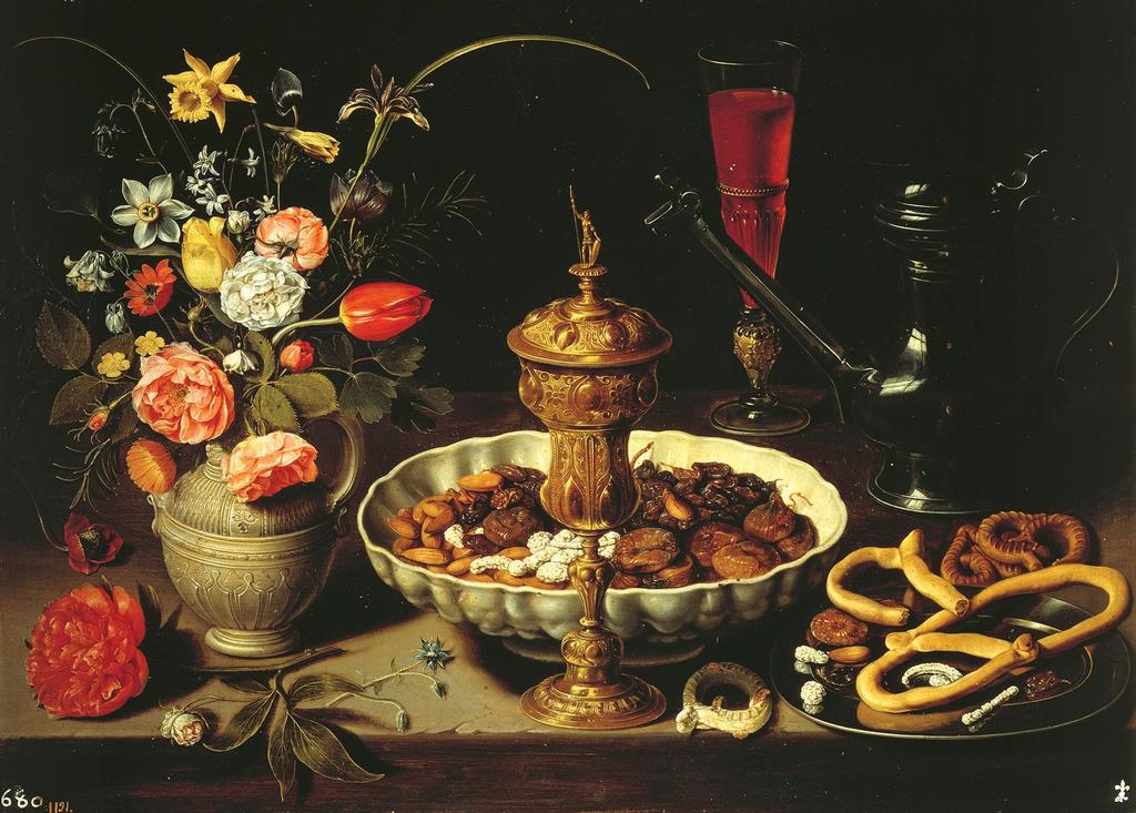 Figure 25-6 CLARA PEETERS, Still Life with Flowers, Goblet, Dried Fruit,