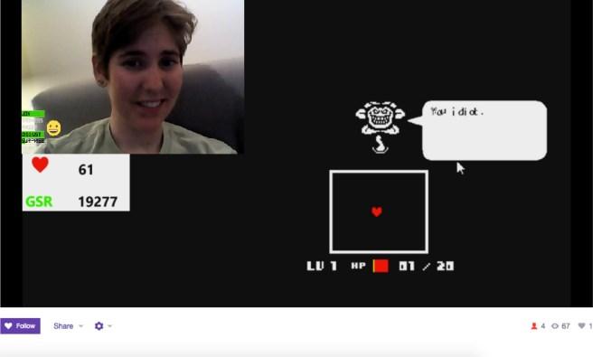 Figure 2.2: Heads up display on Twitch of the High Fidelity Prototype of All the Feels. Affdex data is shown within the player s video window using emotion labels and icons (top left).