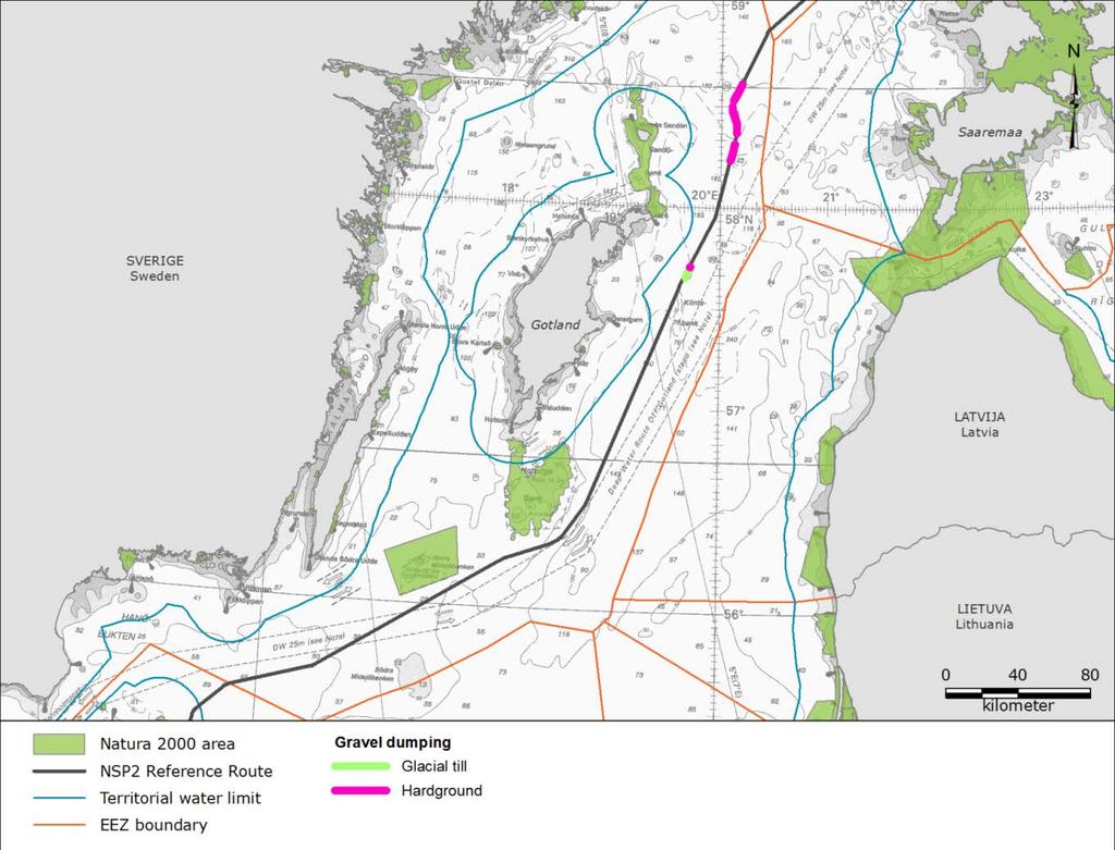 3 Rock Placement Figure 1-3: Map of Swedish waters with planned spot gravel locations.