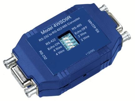 4WSD9R0712-1/4 Model 4WSD9R Universal Converter Covers All the Bases- RS-232 to 4-wire RS-422, 2-wire or 4-wire RS-485 The 4WSD9R Universal Converter is a port-powered or externally powered
