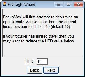 move the focuser until it achieves the HFD setting (default = 40).