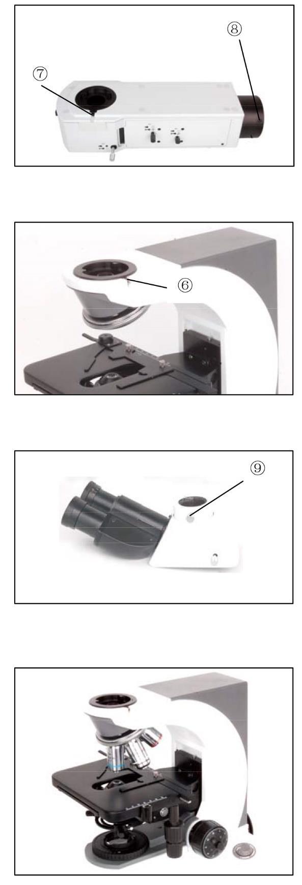 6 Fig. 4 Fig. 5 Fig. 6 2.2.2. Installing the reflected light brightfield/darkfield illuminator 1. Installing the reflected light illuminator (Fig. 4) on the head of microscope body (Fig.
