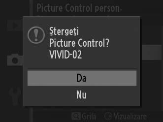 Încărcare din/salvare pe card Opţiunile Picture Control personalizate create utilizând Picture Control Utility disponibil cu ViewNX 2 sau software opţional, precum Capture NX 2, pot fi copiate pe un