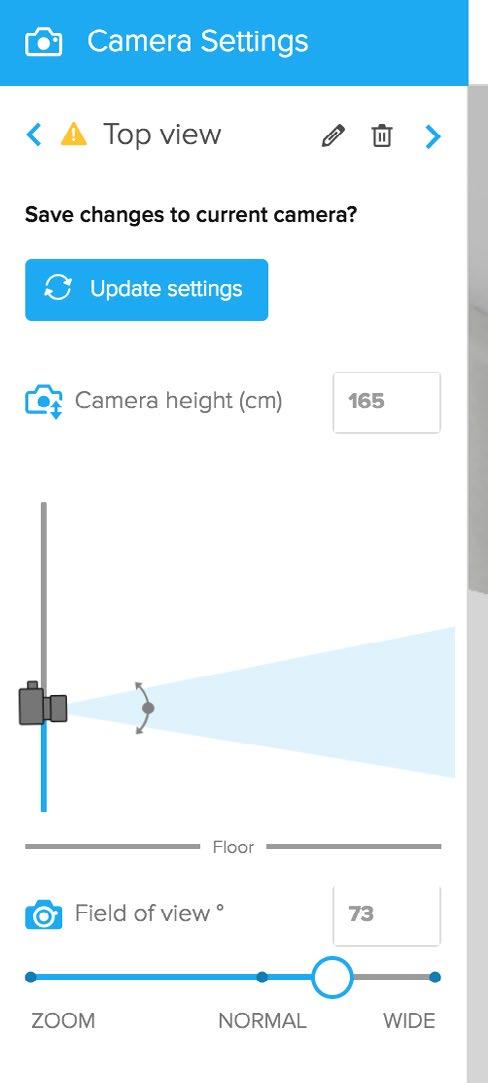 3c 3D view: Adding cameras Per floor you can add multiple cameras. This way you can save different views. Furthermore you can easily jump from viewpoint to viewpoint.