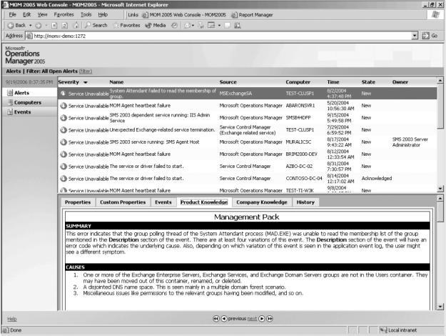 Figura 75: Consola web 3.2.8.6 Pachetele de management ale MOM Pentru a filtra și analiza inteligent datele colectate, MOM necesită o înțelegere a sistemului sau aplicației monitorizate.