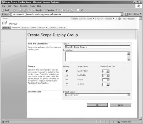 Figura 126: Pagina Create Scope Display Group În pagina Create Scope Display Group, cu toate că puteți vizualiza scopurile create la nivel de SSP, apar ca nedisponibile deoarece sunt prezentat în gri.