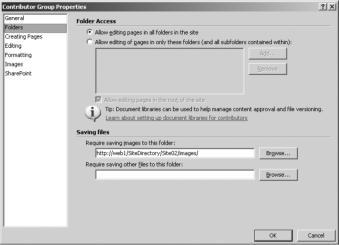 General puteți hotărî dacă permiteți folosirea Code View sau acces nerestricționat Folders fereastra Folders (Figura 162) permite