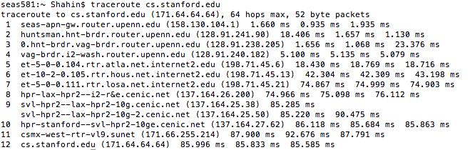 Problem 0 (8 points: Graded by Shahin) The command traceroute determines the route taken by a packet to reach a destination e.g.