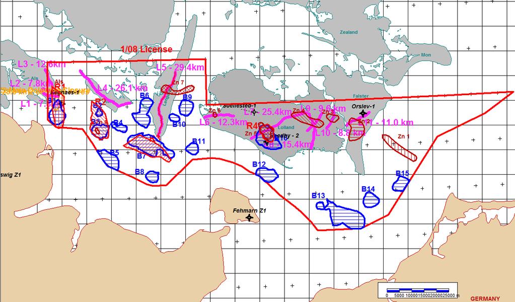Resources has now identified seven Zechstein leads and one prospect based on available seismic data, surface soil geochemistry, some well data and a number of