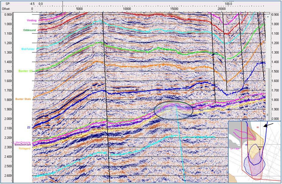 The lines over the Als Prospect have generally firmed up the presence of the western bounding fault causing the proposed north-south palaeo-high ridge which juts out from the interpreted platform