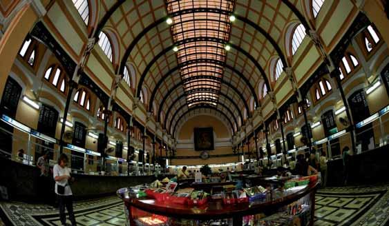 From the inside of the post office in Saigon, Vietnam, I experimented with the fisheye lenses to catch as much of the pattern as I could.